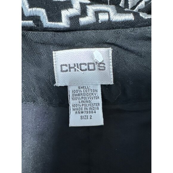 Chico's Black & White Aztec Embroidered Crop Jacket Size 2 US L - Picture 7 of 9